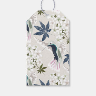 Étiquettes-cadeau Colibris et fleurs blanches.