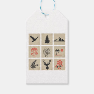 Étiquettes-cadeau Collage des timbres de nature