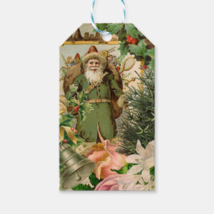 Étiquettes-cadeau Collage Noël Père Noël vert Ancien Monde Antique