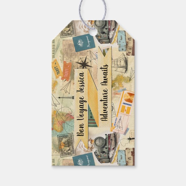 Étiquettes-cadeau Collage Vintage voyage (Devant)