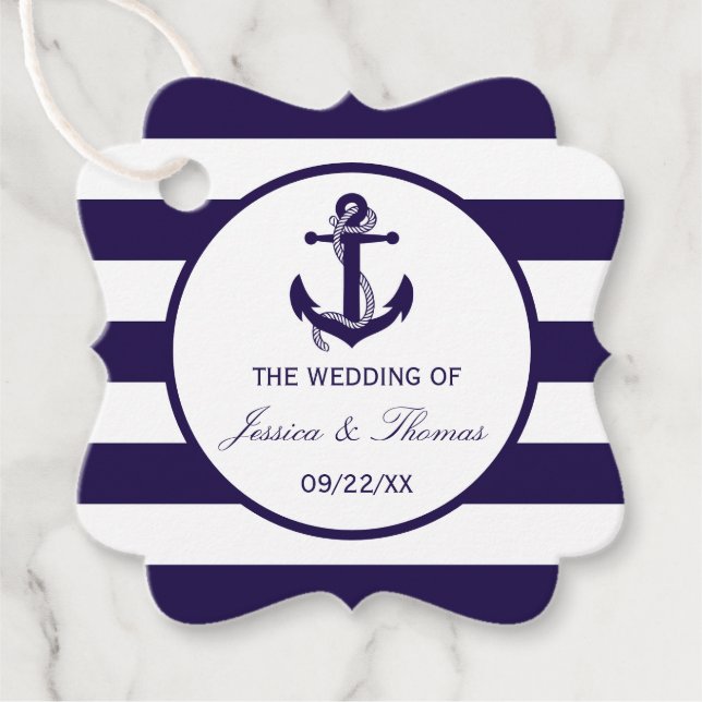 Étiquettes Cadeau Collection de Mariages de la marine d'Ancres nauti (Devant)