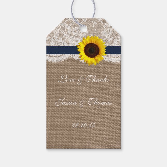 Étiquettes-cadeau Collection de Mariages de tournesol rustique - Mar (Devant)