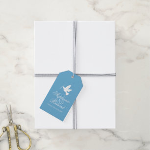 Étiquettes-cadeau colombe blanche sur le mariage bleu merci étiquett