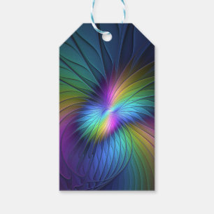 Étiquettes-cadeau Coloré avec de l'art abstrait fractal moderne bleu