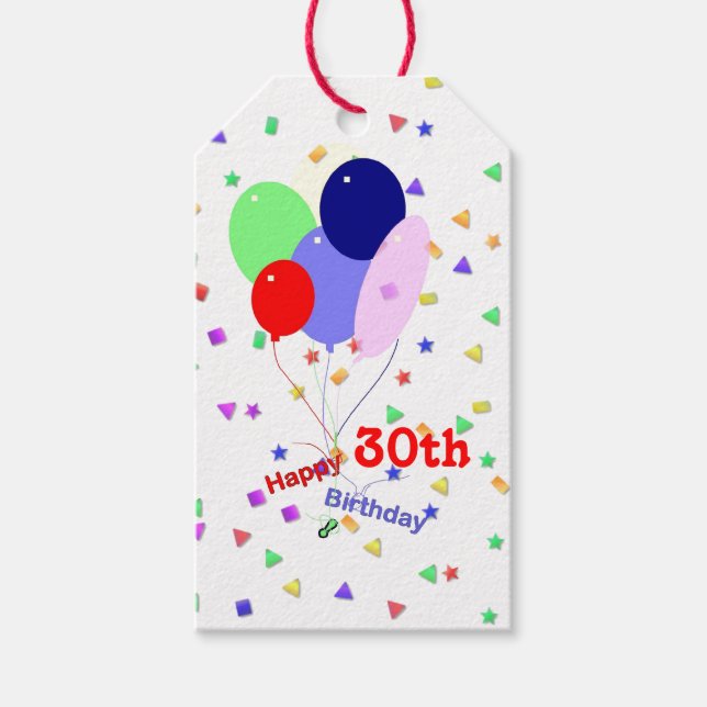 Étiquettes-cadeau Colorful Joyeux 30e Anniversaire Ballons (Devant)