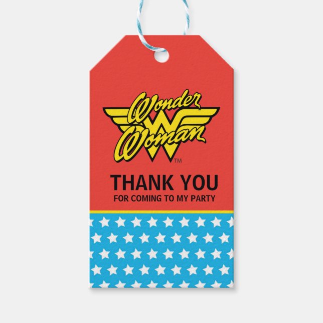 Étiquettes-cadeau Comics DC | Logo Wonder Woman | Joyeux anniversair (Devant)