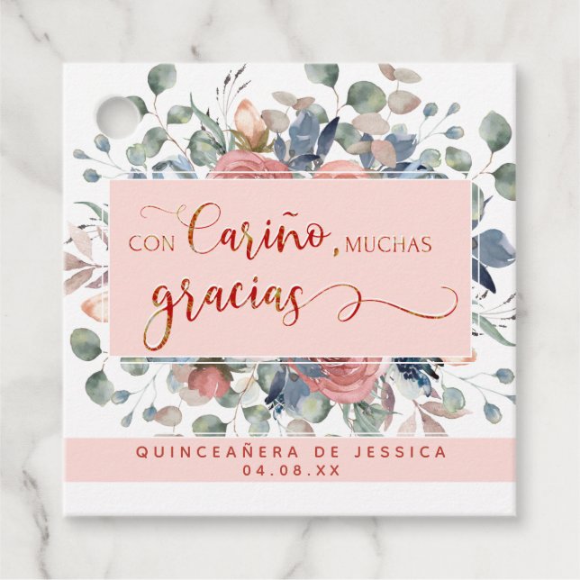Étiquettes Cadeau Con Cariño, Muchas Gracias, Floral, Merci (Devant)