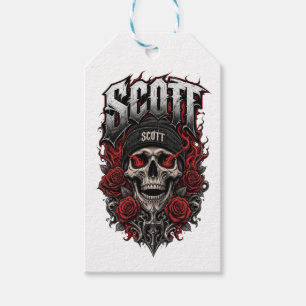 Étiquettes-cadeau Conception de nom personnalisé Scott Gothic Skull