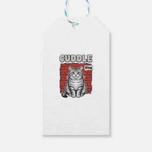 Étiquettes-cadeau Conception de T-shirt de chat vintage Cuddle King_