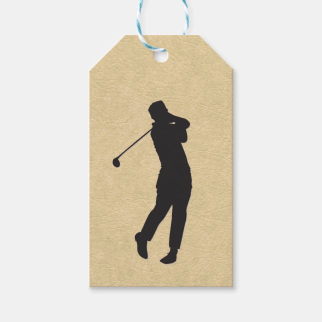 Étiquettes-cadeau Conception du golf en cuir tan (Devant)