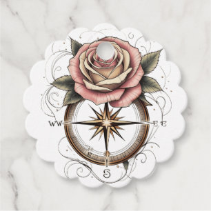 Étiquettes Cadeau Conception rose Boussole inspirée par le tatouage