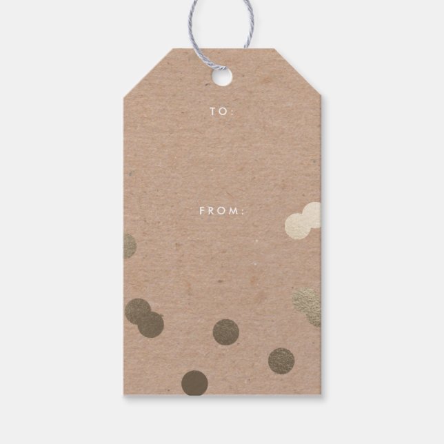 Étiquettes-cadeau Confetti rustique Kraft et or (Devant)