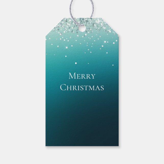 Étiquettes-cadeau Confetti turquoise en argent (Devant)