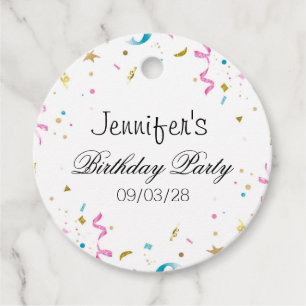 Étiquettes Cadeau Confettis Pailletés Rose et Aqua
