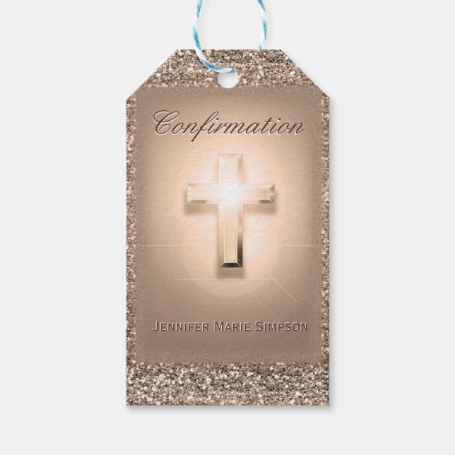 Étiquettes-cadeau Confirmation avec croix à vitre (Devant)