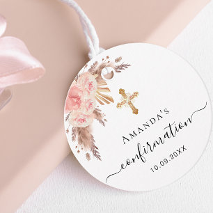 Étiquettes Cadeau Confirmation blush pampas herbe fleuri merci