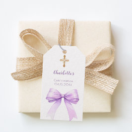 Étiquettes-cadeau Confirmation ruban lavande croix fille DIY
