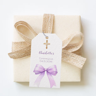 Étiquettes-cadeau Confirmation ruban lavande croix fille DIY