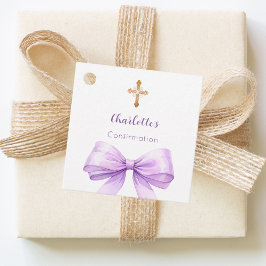 Étiquettes Cadeau Confirmation ruban lavande croix fille DIY