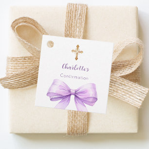 Étiquettes Cadeau Confirmation ruban lavande croix fille DIY