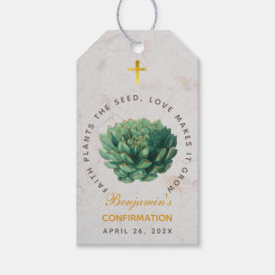 Étiquettes-cadeau Confirmation Verte Plante Succulente de la Foi Sèm