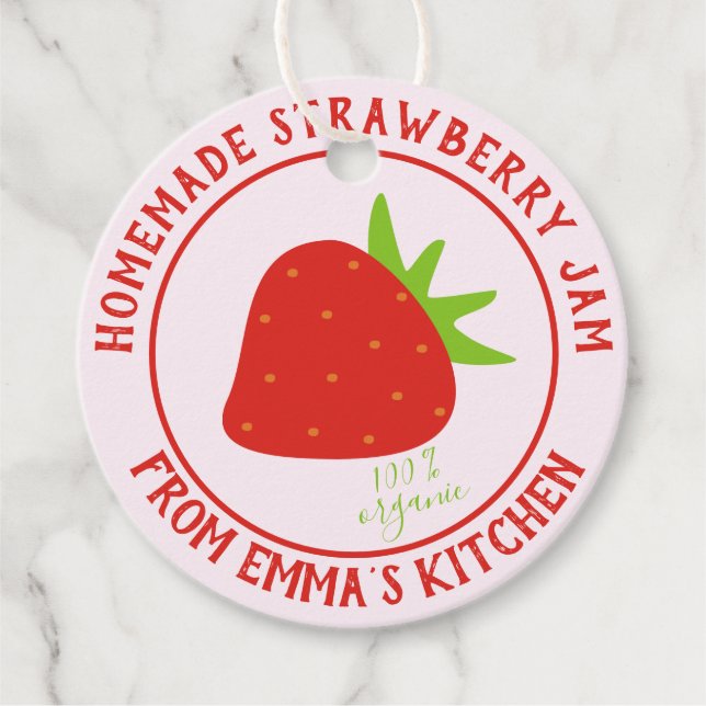 Étiquettes Cadeau Confiture de fraises maison - 100% bio (Devant)