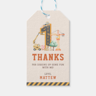 Étiquettes-cadeau Construction 1st Birthday Party Thank You