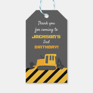 Étiquettes-cadeau Construction Anniversaire Merci gris