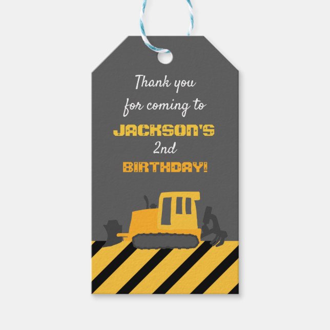 Étiquettes-cadeau Construction Anniversaire Merci gris (Devant)