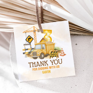 Étiquettes Cadeau Construction creuser Il 3ème anniversaire Carré de