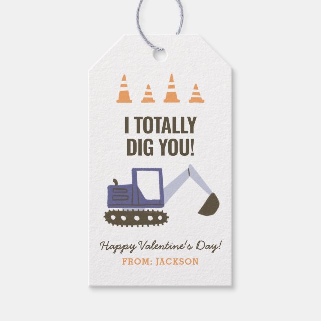 Étiquettes-cadeau Construction Excavateur Enfants Classe Valentine (Devant)