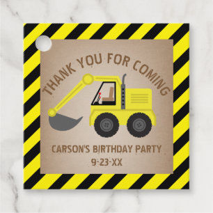 Étiquettes Cadeau Construction Jaune Excavateur Merci d'anniversaire