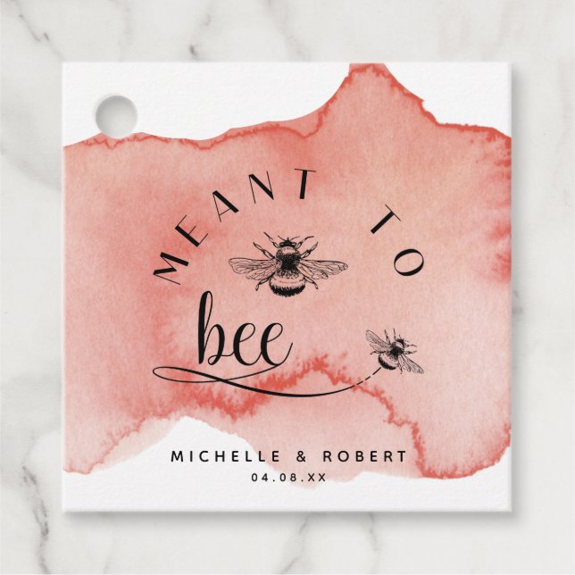 Étiquettes Cadeau Convient à l'abeille, tache Rose d'aquarelle or (Devant)