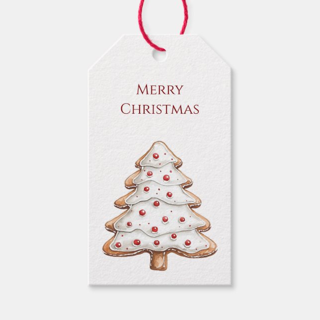 Étiquettes-cadeau Cookie d'arbre de Noël blanc rouge (Devant)