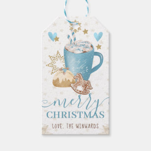 Étiquettes-cadeau Cookies bleus et cacao Joyeux Noël