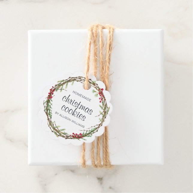 Étiquettes Cadeau Cookies de Noël rustiques Wreath (En situation)