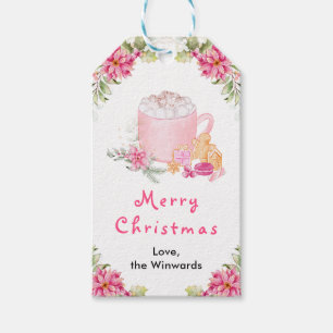 Étiquettes-cadeau Cookies de vacances et cacao rose Joyeux Noël