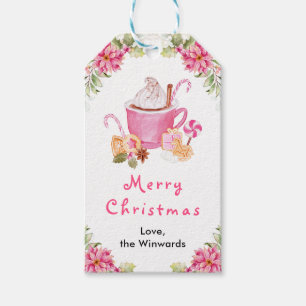 Étiquettes-cadeau Cookies de vacances et cacao rose Joyeux Noël