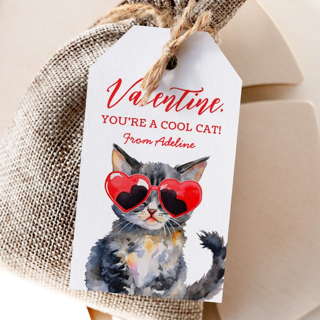 Étiquettes-cadeau Cool Chat Kitten Enfants Valentines Jour (Créateur téléchargé)