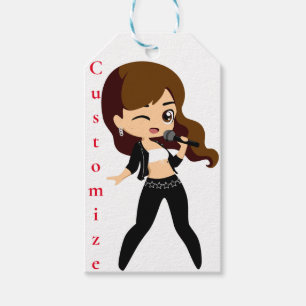 Étiquettes-cadeau Cool fille chante Karaoke Thunder_Cove