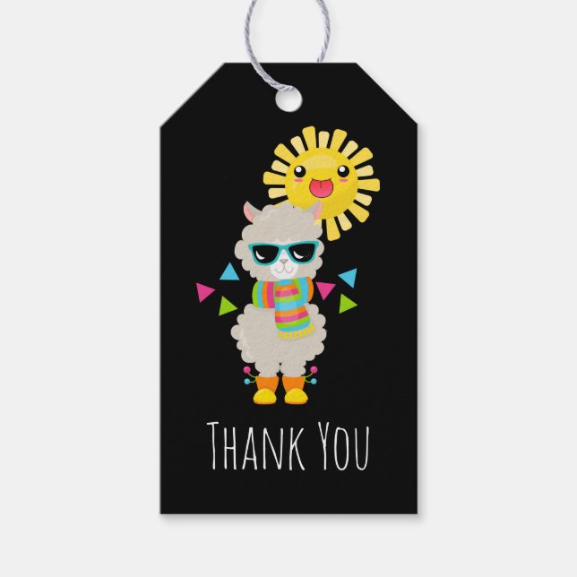 Étiquettes-cadeau Cool Llama et souriant Kawaii Sun Merci (Devant)