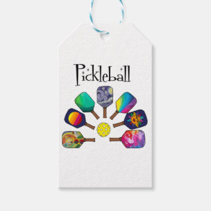 Étiquettes-cadeau Cool Pickleball Paddle Sports Rainbow