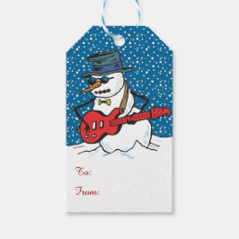 Étiquettes-cadeau Cool Snowman jouant d'une guitare