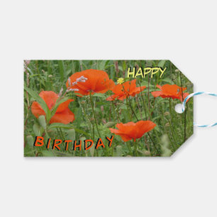 Étiquettes-cadeau Coquelicots Fleurs Sauvages Joyeux Anniversaire Ét