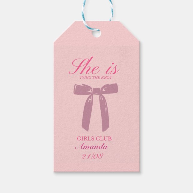 Étiquettes-cadeau coquette à arc rose preppy (Devant)