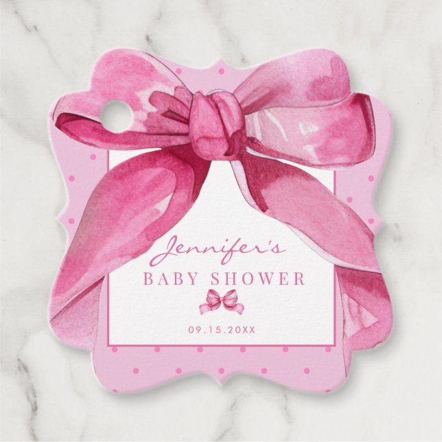 Étiquettes Cadeau Coquette Bow | Rose Baby Girl Douche Favoriser (Devant)