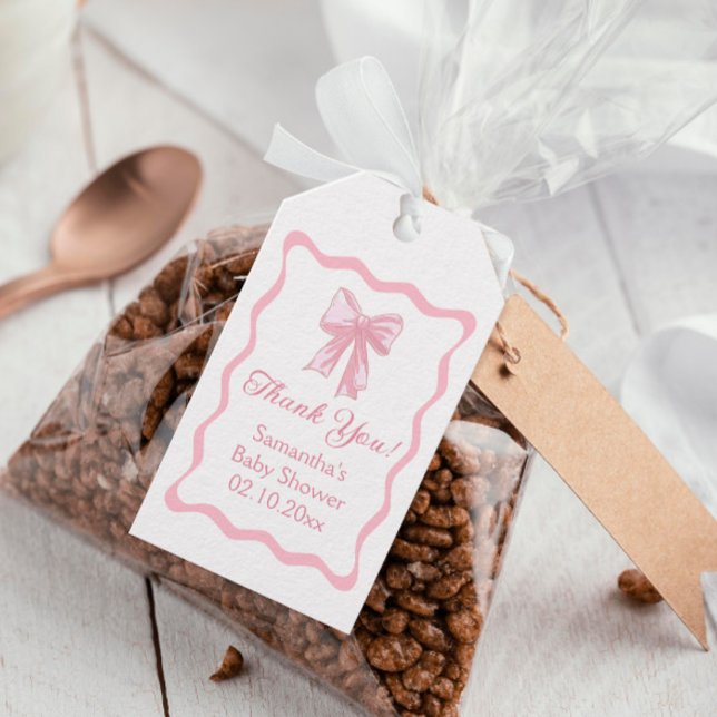 Étiquettes-cadeau Coquette Bow rose Baby shower Favoriser (Créateur téléchargé)