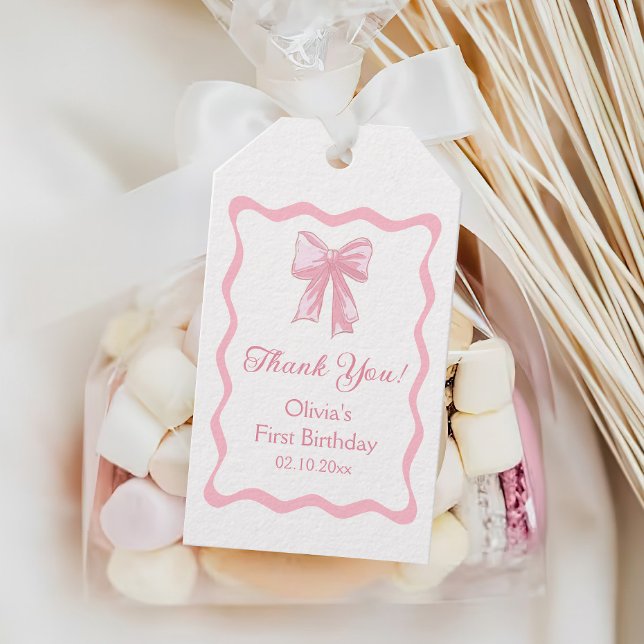 Étiquettes-cadeau Coquette Bow rose fête d'anniversaire (Créateur téléchargé)