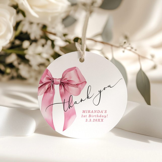 Étiquettes Cadeau Coquette Bow rose fille Merci d'anniversaire (Créateur téléchargé)
