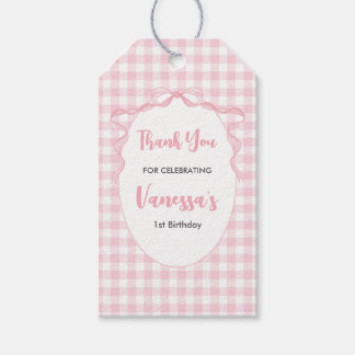 Étiquettes-cadeau Coquette Bow rose pâle 1er Merci d'anniversaire